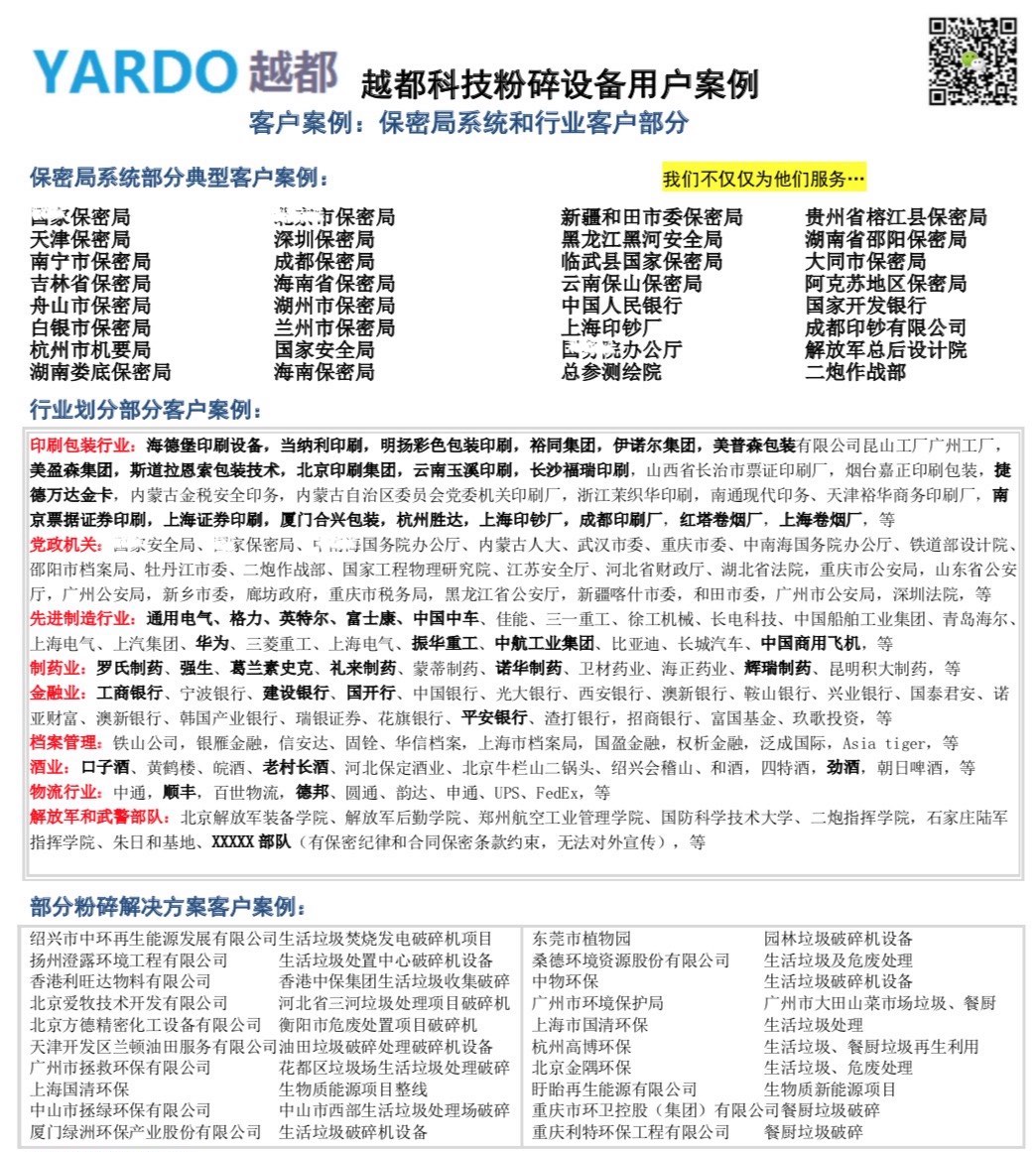 越都品牌粉碎設備和粉碎系統客戶案例